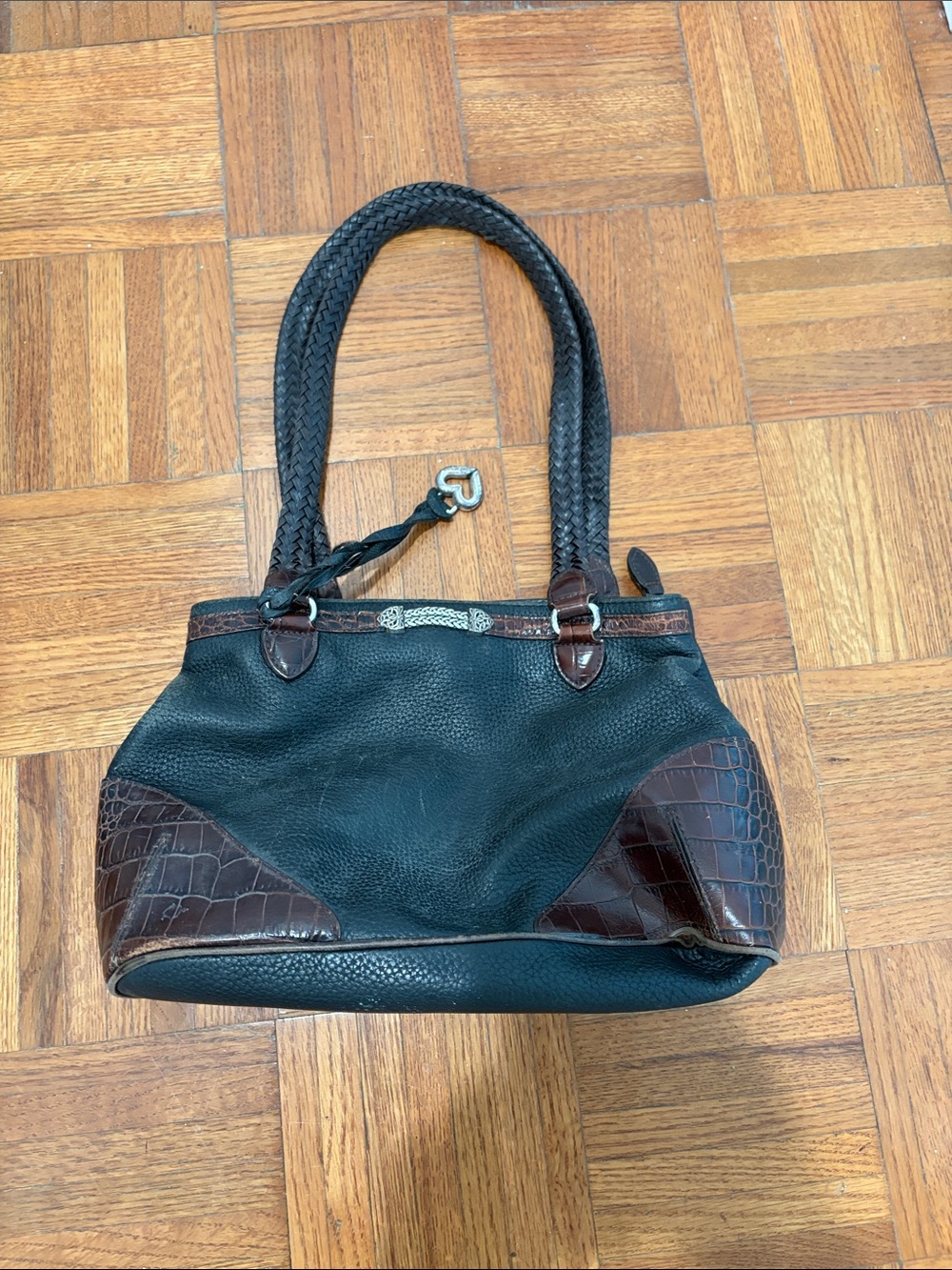Brighton Black and Dark Brown Braided-Handle Shoulder Bag